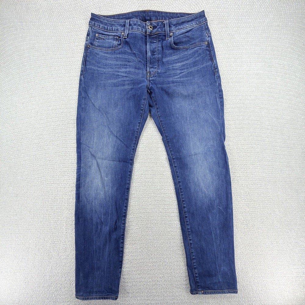 G-Star RAW 3301 Straight Jeans Mens 32x32 Blue Stretch Medium Wash Denim